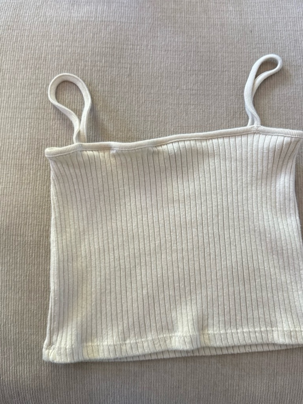 Brandy Melville Cream Ribbed Spaghetti Strap Crop Top